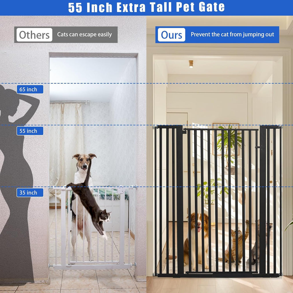 SHYUJAJIE 55 Inch Extra Tall Pet Gate for Cats,29.92'-43' Adjustable Wide Dog Gates,Pressure Mounted Walk Through Tall Pets Gate for Doorways,Hallway,Stairs(Black)