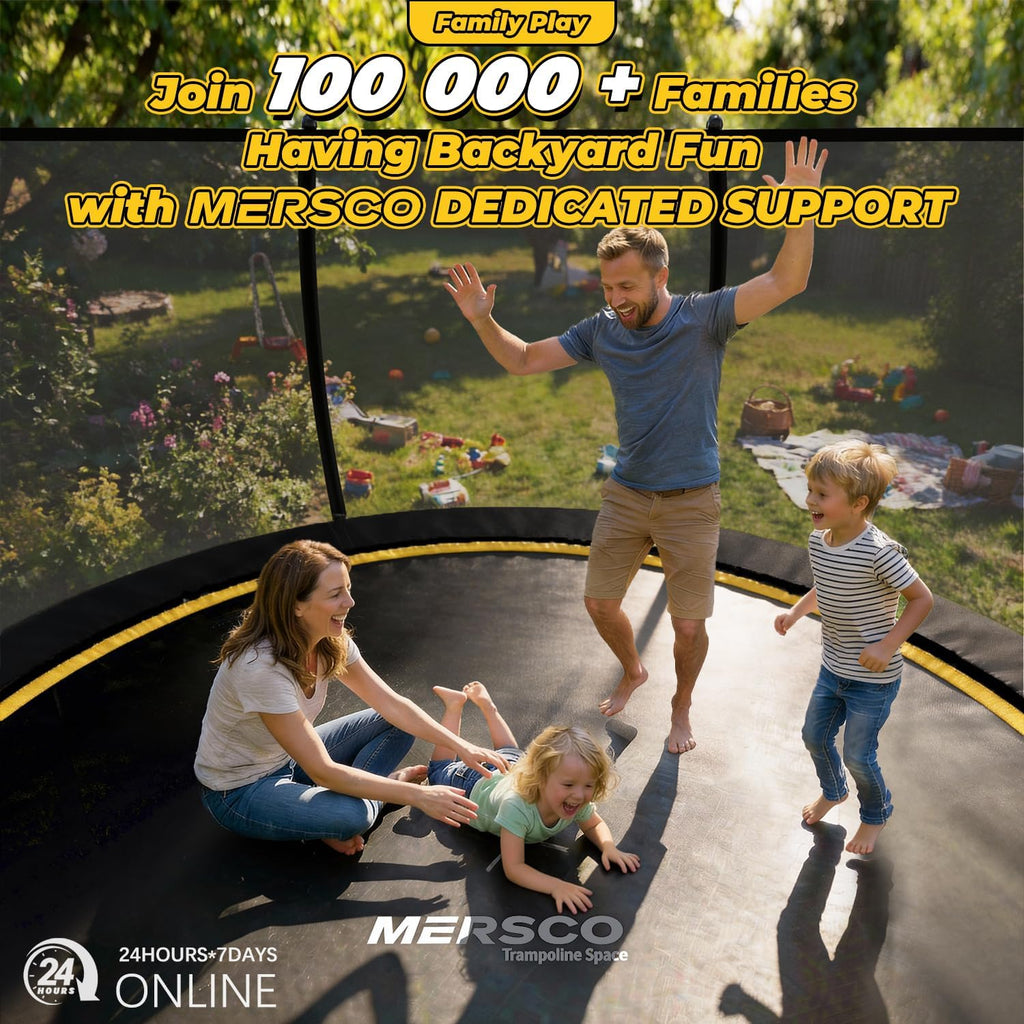 Mersco Trampoline Outdoor 10FT 12FT 14FT with Enclosure and Ladder, ASTM Approved Recreational Trampoline for Kids and Adults, Anti-Rust Coated Frame, Enhanced Weight Capacity