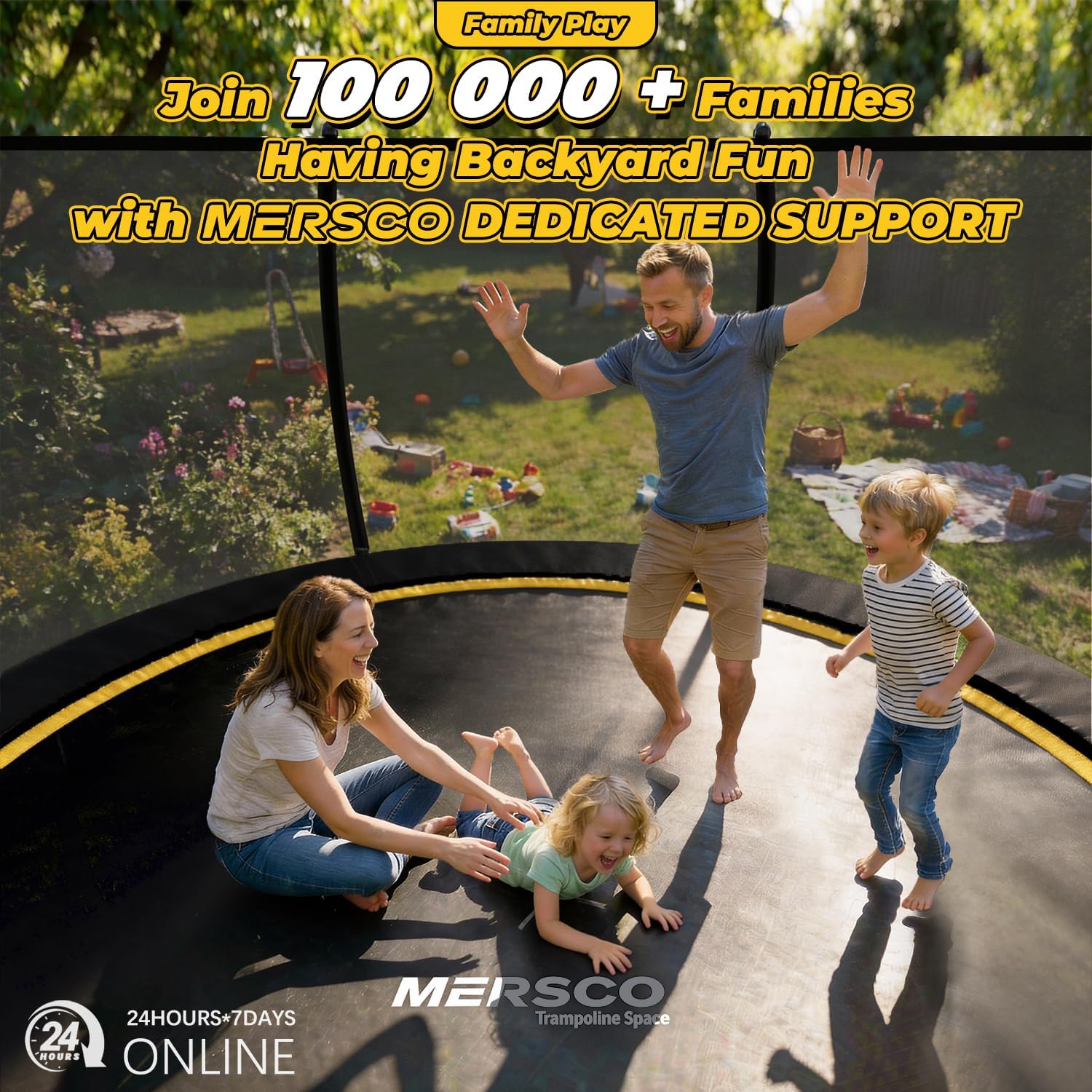 Mersco Trampoline Outdoor 10FT 12FT 14FT with Enclosure and Ladder, ASTM Approved Recreational Trampoline for Kids and Adults, Anti-Rust Coated Frame, Enhanced Weight Capacity