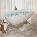 59' Solid Surface Bathtub Modern Glossy White Stone Resin Stand Alone Soaking Tub Luxury Handcrafted Oval Bath Tub with Overflow and Pop-Up Drain for Bathing