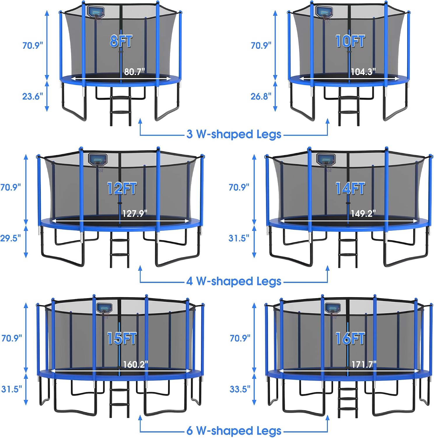 Exal Trampoline Outdoor with Basketball Hoop and Enclosure Net, 1500LBS Backyard Heavy Duty Trampoline ASTM CPC Certified Kids Trampoline, Light, Sprinkler, Socks, No-Gap Pad, Wind Stakes Included