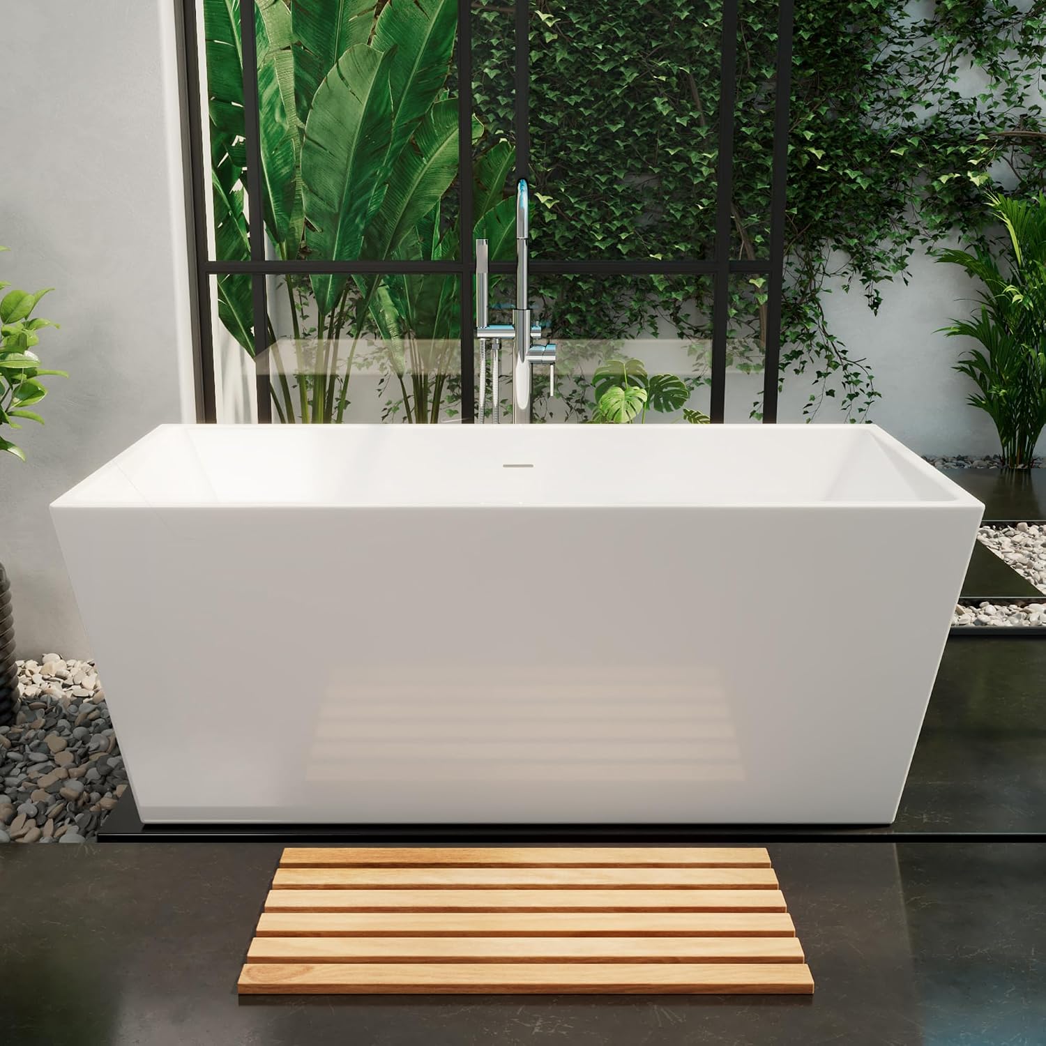 DreamLine Allure 66 7/8 inch L x 31 1/2 inch W x 22 7/8 inch H Freestanding Acrylic Bathtub with Chrome Drain