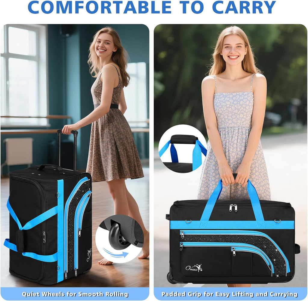 Dance Bag with Garment Rack, 23' Rolling Dance Suitcase Competition Duffle Bag with Garment Rack & Wheels | Versatile Compartments, Upgraded Stable System for Dance Shows, Travel, Cheer, Recital
