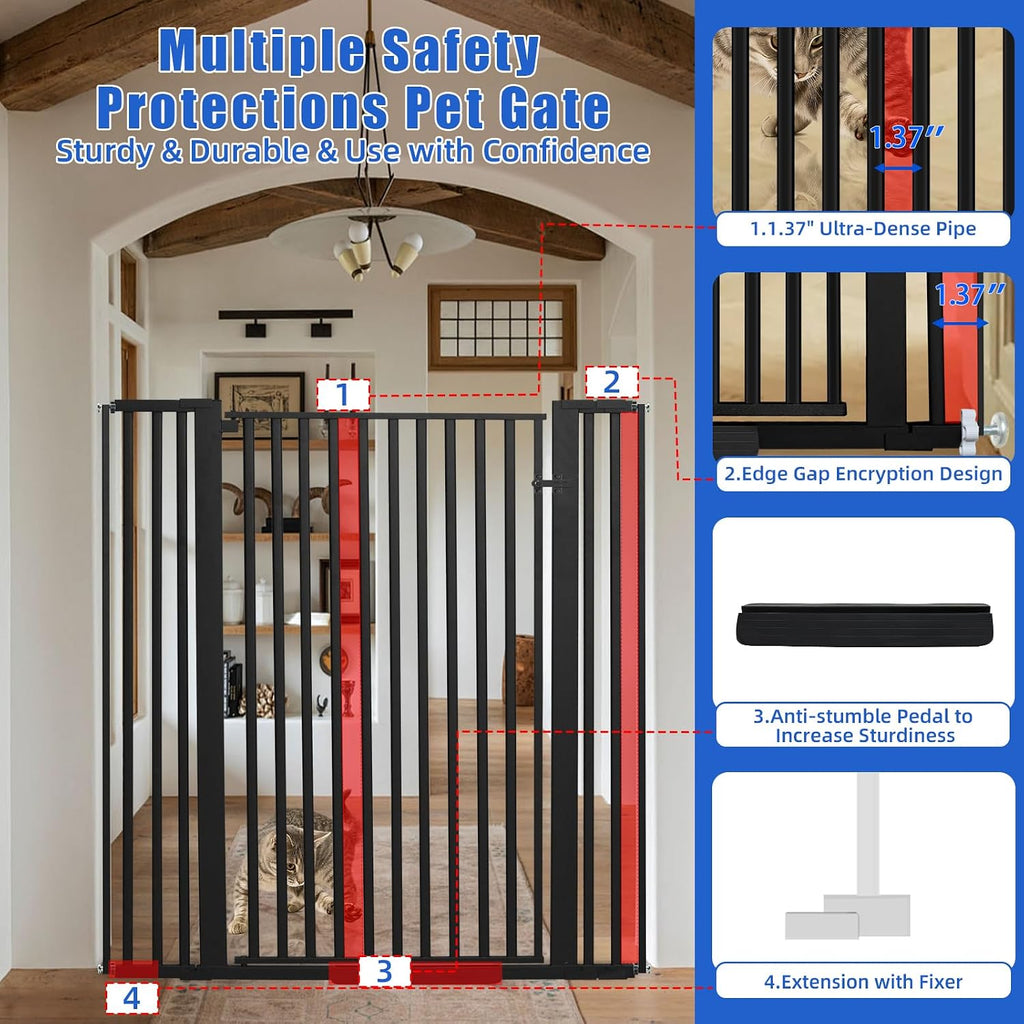 SHYUJAJIE 55 Inch Extra Tall Pet Gate for Cats,29.92'-43' Adjustable Wide Dog Gates,Pressure Mounted Walk Through Tall Pets Gate for Doorways,Hallway,Stairs(Black)