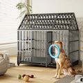 Extra Large Dog Crate Cage, 55'' Heavy Duty Galvanized Iron Dogs Cage Kennels Crates Furniture with Front Door, Top Door and 4 Lockable Wheels for Patio, Home, Backyard