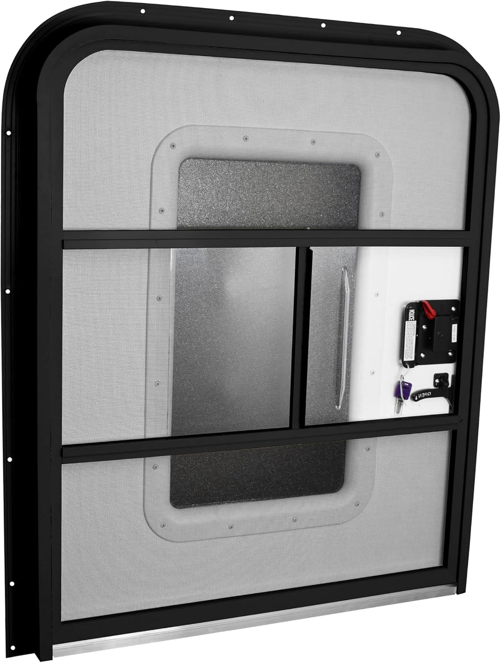 Teardrop 30' X 36' Face Mount Foam Core Passenger Side Door with Radius Corners on Top and Square Bottom with Screen Door (30'(W) X 36'(H) Pass Side, Black)