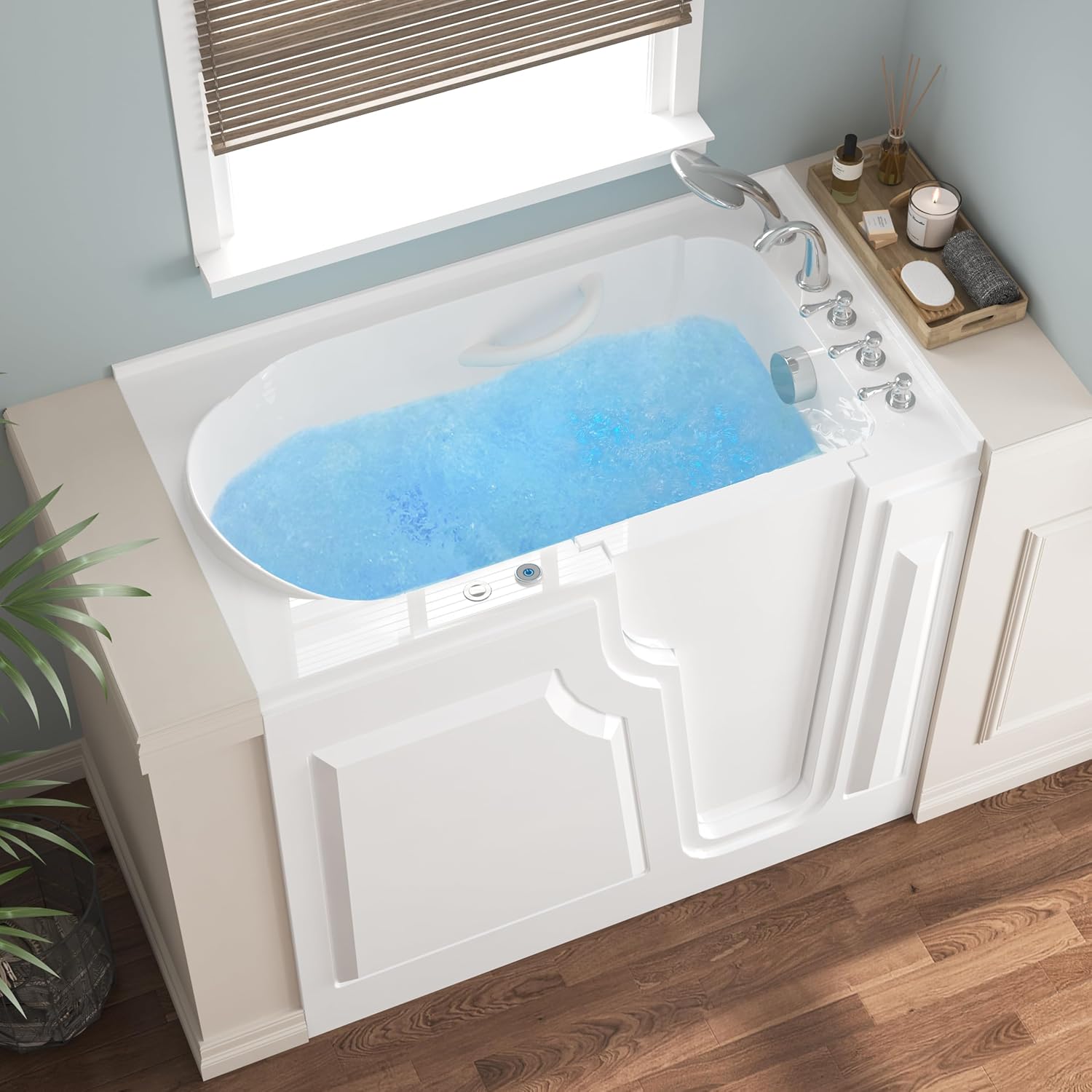FerdY Floridian 52' Walk-in Whirlpool Bathtub with Right-Side Door Opening and Quick Fill and Drain System & FerdY Back Scrubber for Shower,Long Handled Loofah on a Stick