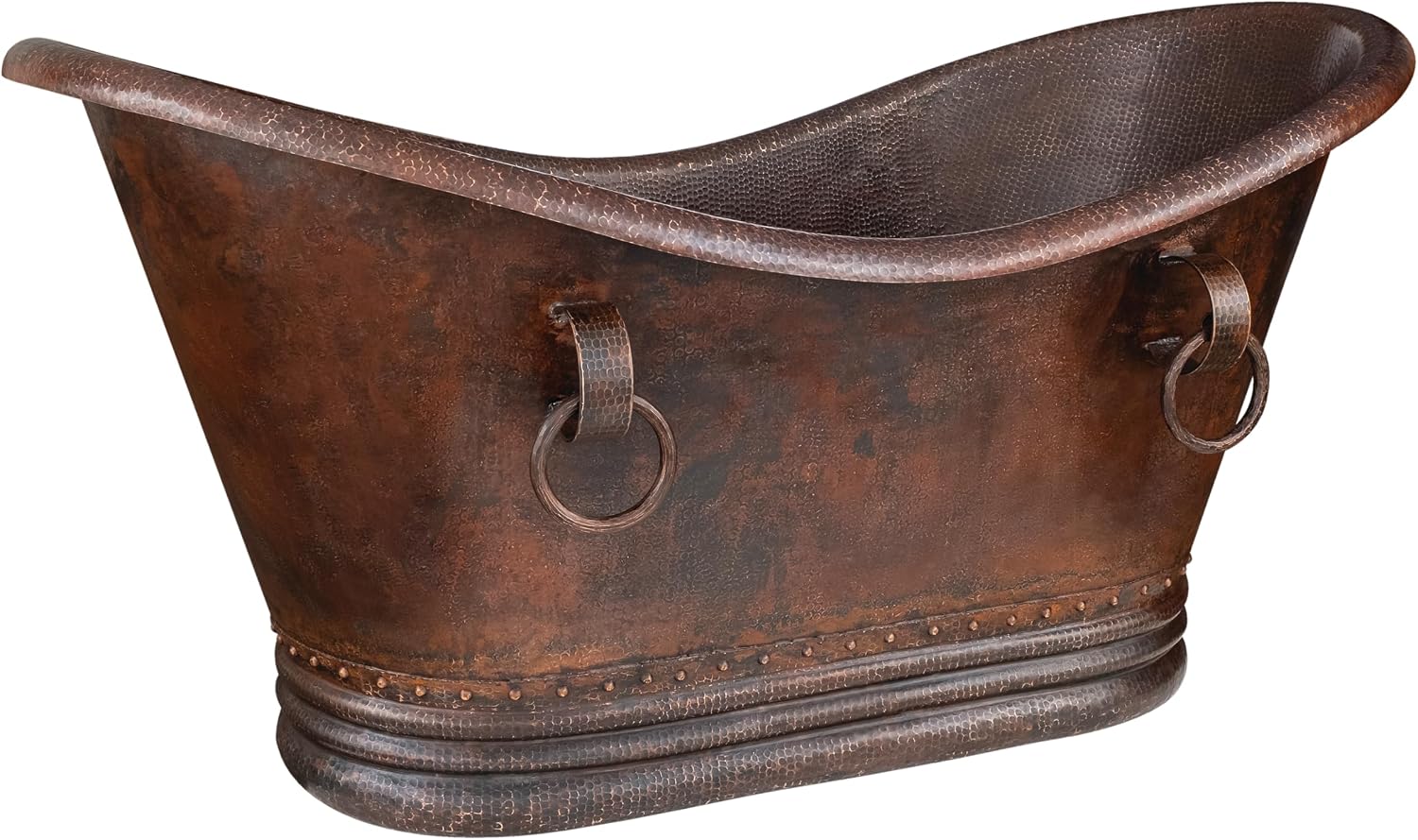 Premier Copper Products BTDR67DB 67-Inch Hammered Copper Double Slipper Bathtub with Rings, Oil Rubbed Bronze