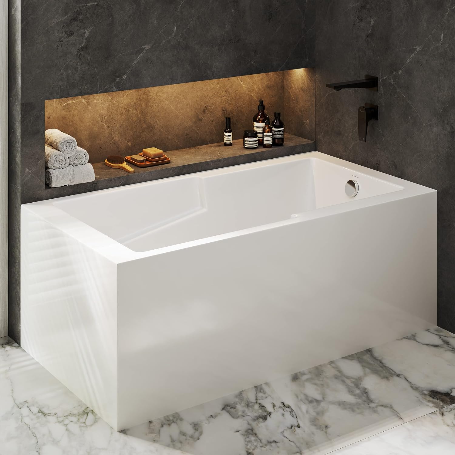 Reims 60' x 32' Right-Hand Drain Drain Alcove Tub with Corner Apron