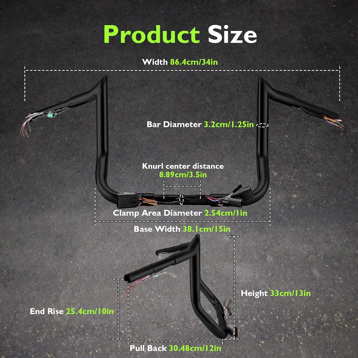 Mofun 10' Rise Pre-Wired Handlebars Ape Hangers 1 1/4' Fat 1' Clamp Compatible with Harley Touring Street Glide Electra Glide Ultra Limited, 2008-2013 Black