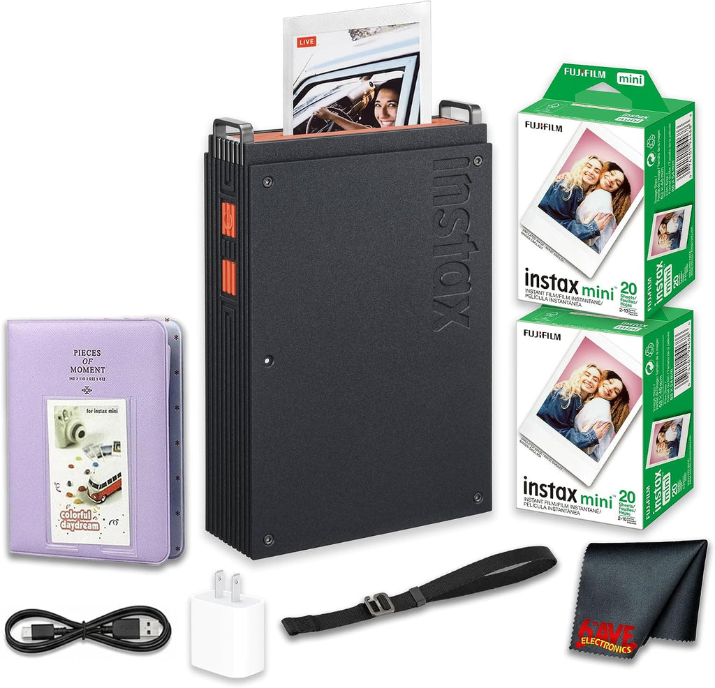 Fujifilm instax mini Link+ Portable Smartphone Printer with Bluetooth, Instant Photo Printer for Mobile Devices Value Bundle with Photo Album + Instax Mini Instant Film Twin Pack (White) 40 Photos