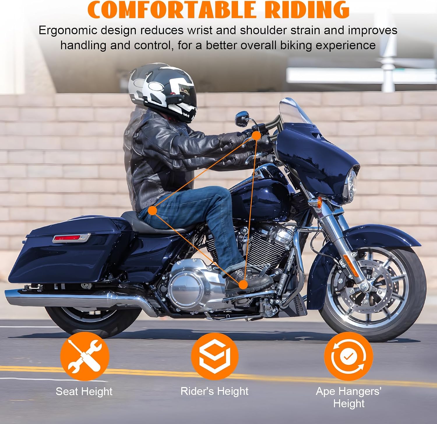 12' Rise Pre-Wired Ape Hangers Handlebars 1 1/4' Fat 1' Clamp Meathook Monkey Bar Gloss Black Fit for Harley Touring Miter Cut 2013 Cvo 2016-2023 Street Glide Electra Glide Ultra Limited