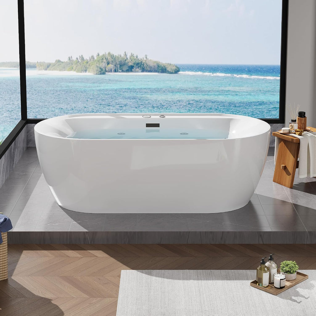 GarveeHome 72 in x 35-3/8 in Air Bath Heated Soaking Combination Tub with Adjustable Speed Air Blower and Display Control Panel, LED Light, White