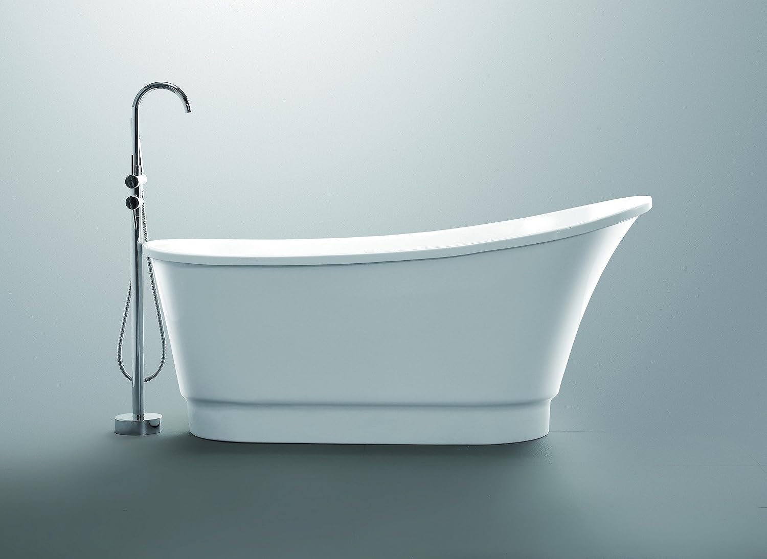 ANZZI Freestanding Bathtub Acrylic 67 In Flat Bottom Glossy White Prima Series One Piece Soaking Tub Modern Oval Design Center Drain Solid Surface Reinforced Construction Sleek Style | FT-AZ095