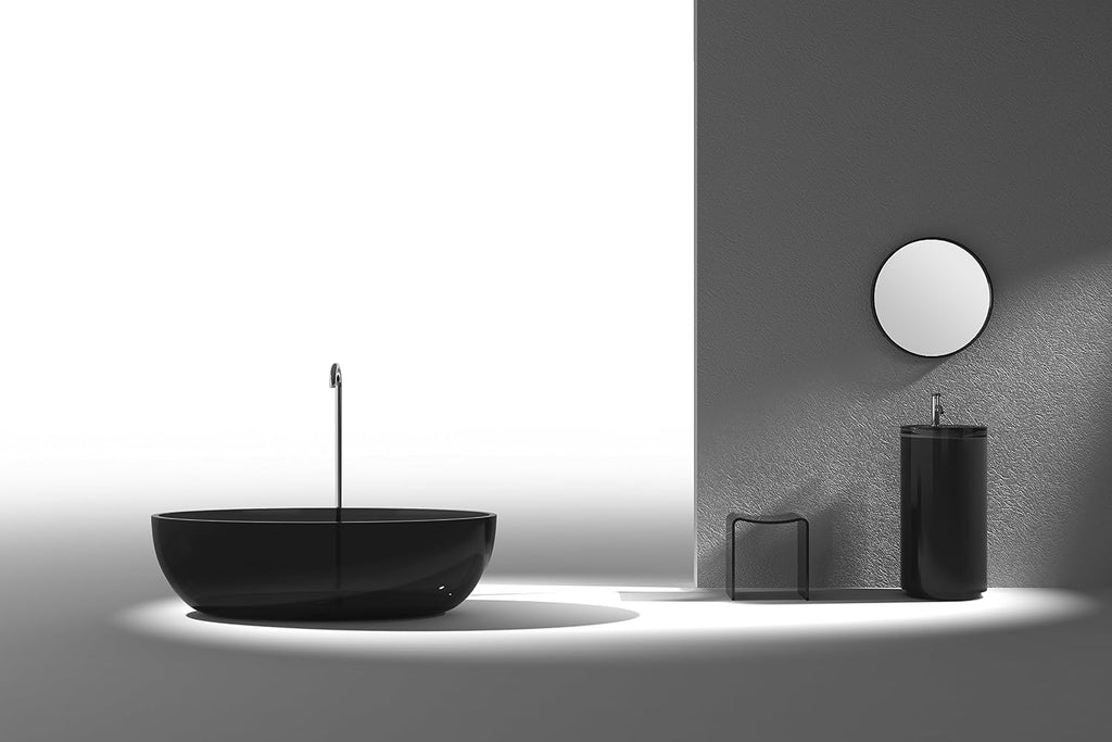 Opal 67 in. One Piece ANZZI Stone Freestanding Bathtub in Translucent Midnight Black
