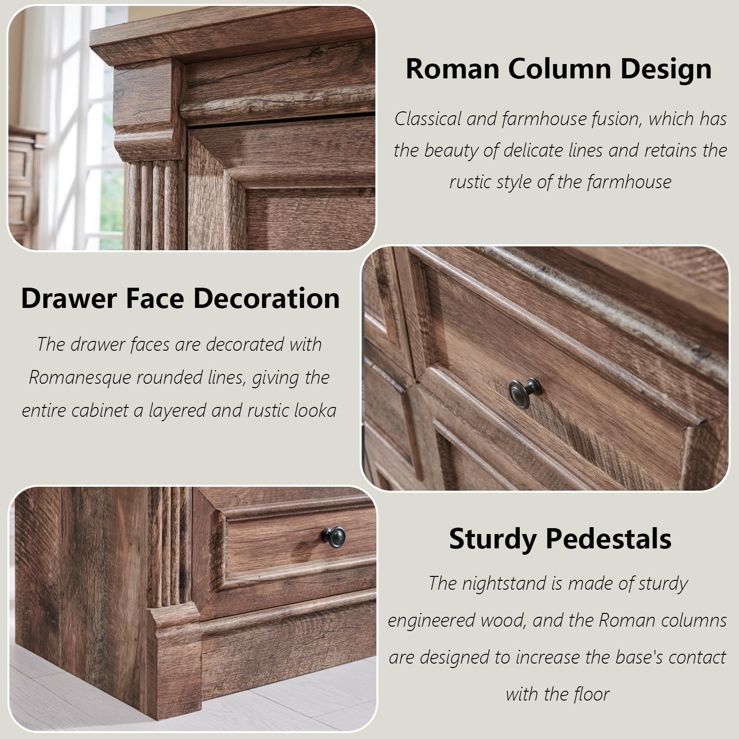 Aitjunz 8 Drawers Dresser for Bedroom, Farmhouse 61' Wide Dressers & Chests of Drawers w/Roman Column, Large Storage Dressers Organizer w/Two Different Drawer Sizes for Bedroom,Living Room,Light Brown
