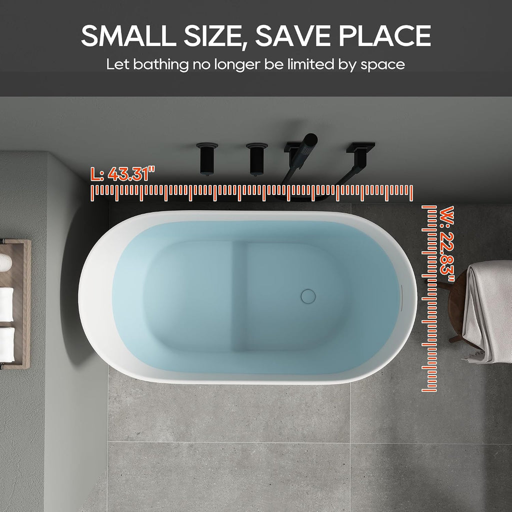 SJ Star&Jane 43' Solid Surface Japanese Soaking Bathtub Stone Resin Freestanding Tub Deep Soaking Bathtub Sit-In Design with Drain