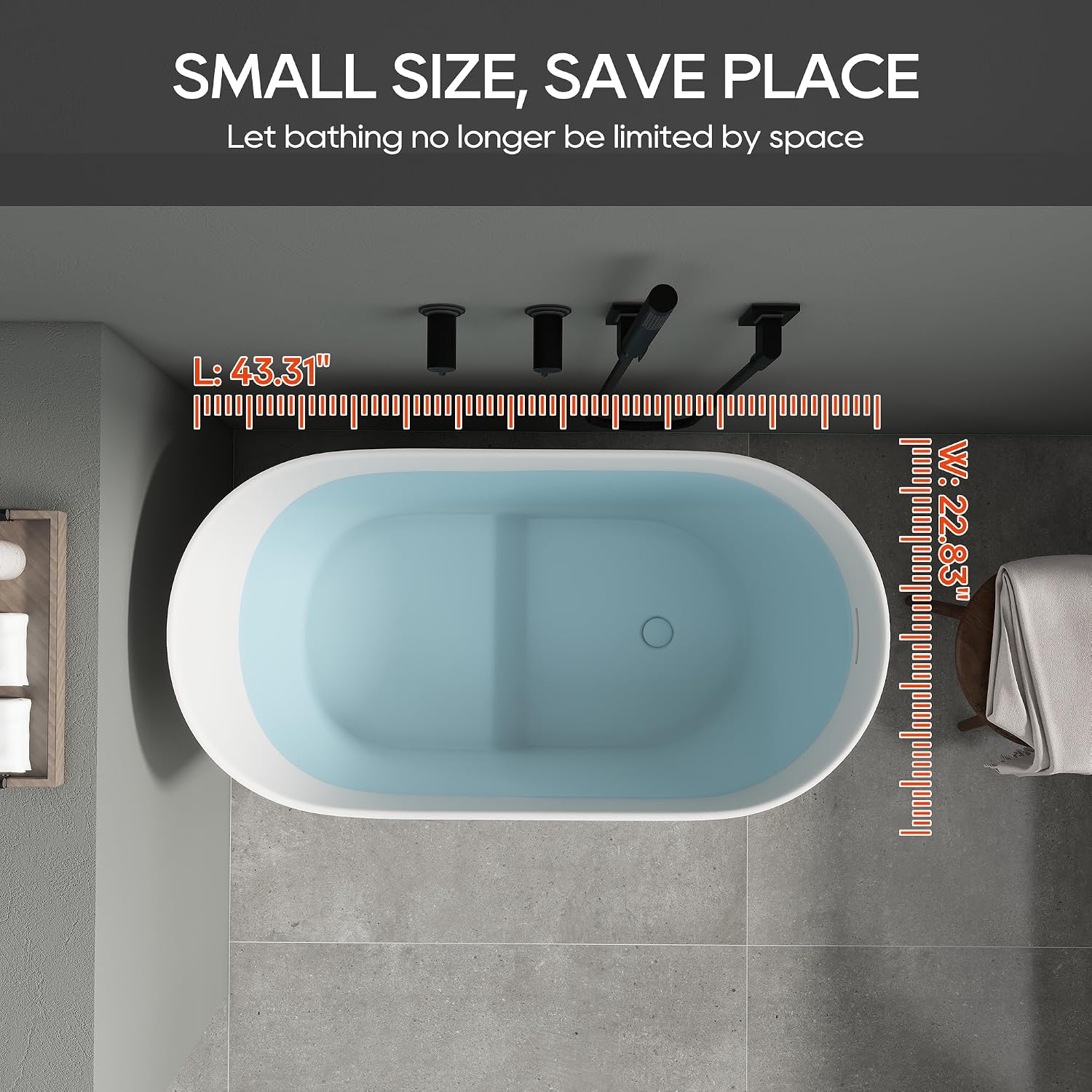 SJ Star&Jane 43' Solid Surface Japanese Soaking Bathtub Stone Resin Freestanding Tub Deep Soaking Bathtub Sit-In Design with Drain