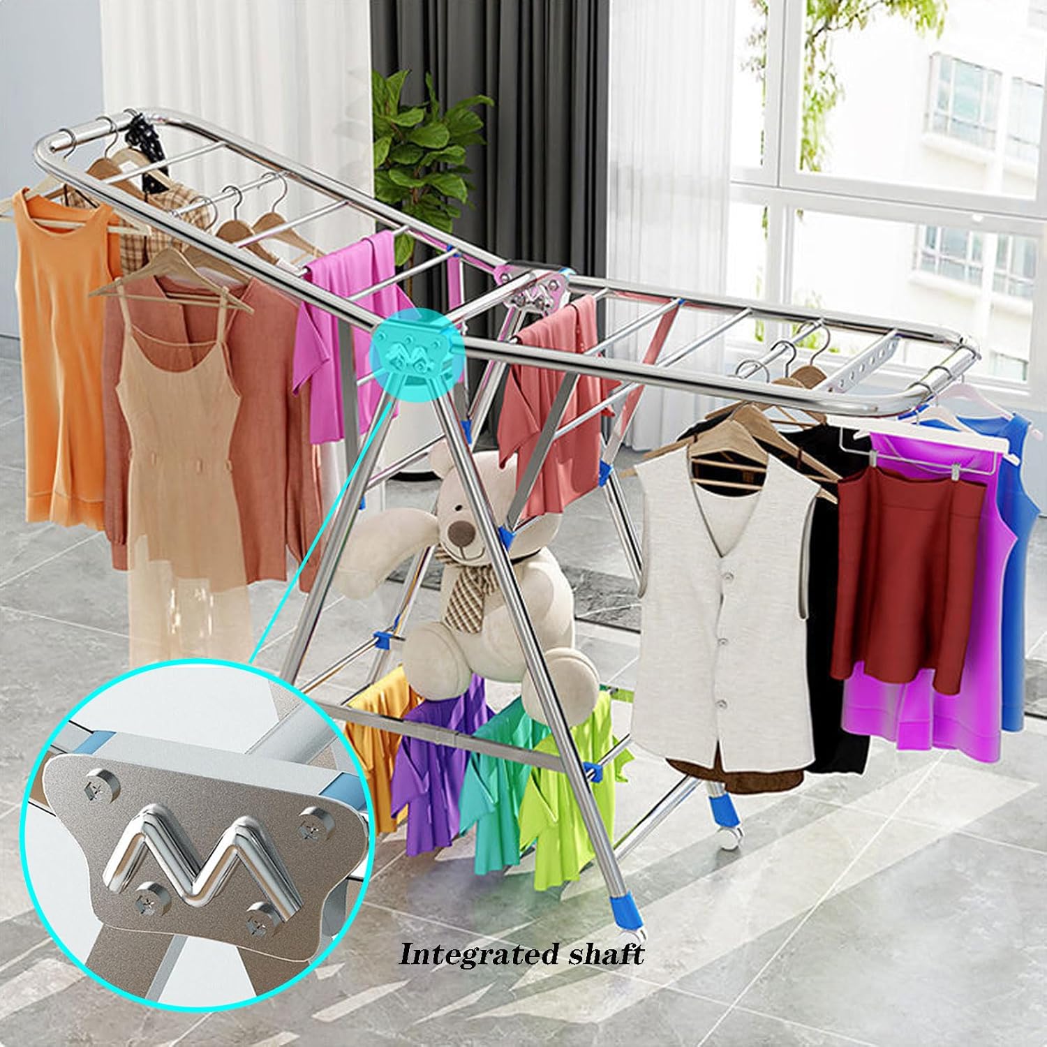 Clothes Drying Racks for Laundry Foldable,Rolling Garment Rack Heavy Duty with Wheels,Laundry Stand Organizer Stainless Steel,Clothes Dryer Racks for Laundry(160cm/63in)