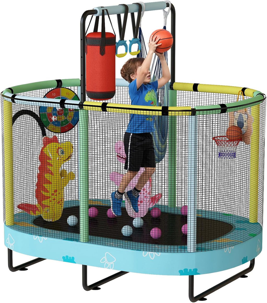 Lamerge Kids Trampoline, Indoor Trampoline Approved by ASTM, Safety Enclosure Net and Adjustable Handrail, 1-8 Children, 500lbs Capacity, 7-in-1, 60'