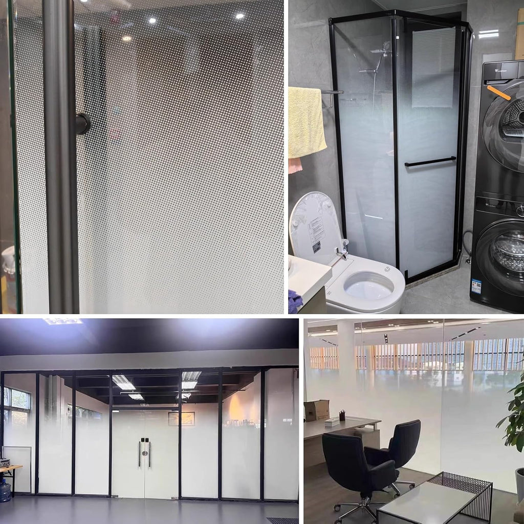 Gradient Window Film One Way Gradient Dot Patterns Privacy Film, 72 in Tall Frosted Window Gradual Clings, Non-Adhesive Glass Sticker for Hotel Office Shower Door(W 163in/414cm)