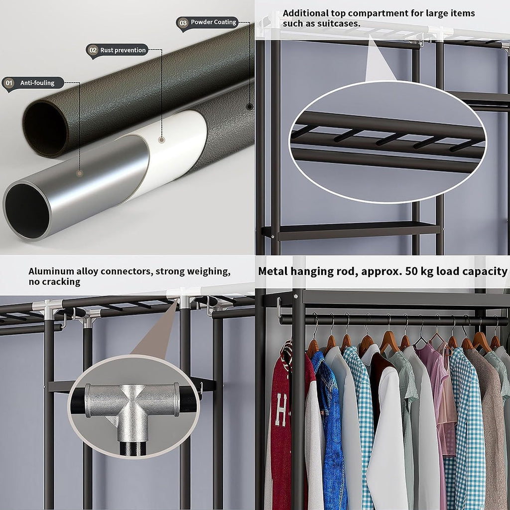 Bedroom Closet, Heavy Duty Garment Rack Portable Closet with Cover Clothing Rack Metal Wardrobe Closet Armoire Wardrobe(85 * 45 * 175cm)