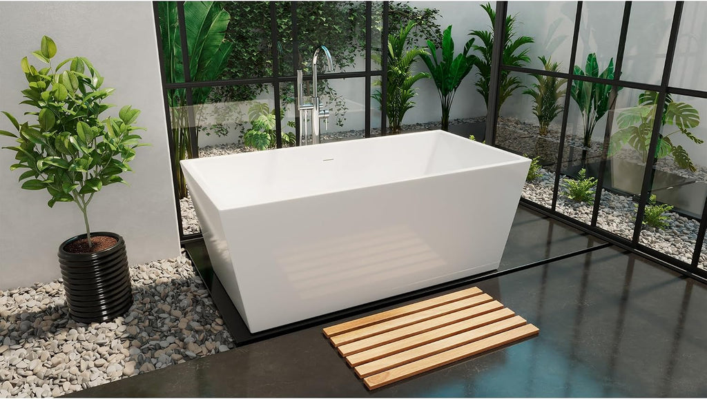 DreamLine Allure 66 7/8 inch L x 31 1/2 inch W x 22 7/8 inch H Freestanding Acrylic Bathtub with Chrome Drain