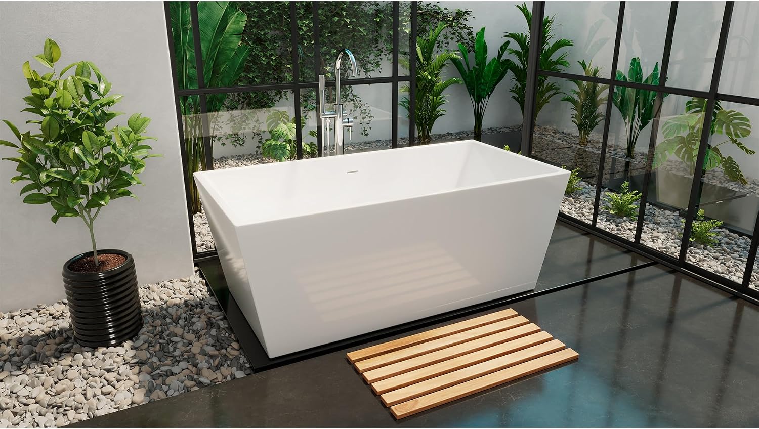 DreamLine Allure 66 7/8 inch L x 31 1/2 inch W x 22 7/8 inch H Freestanding Acrylic Bathtub with Chrome Drain