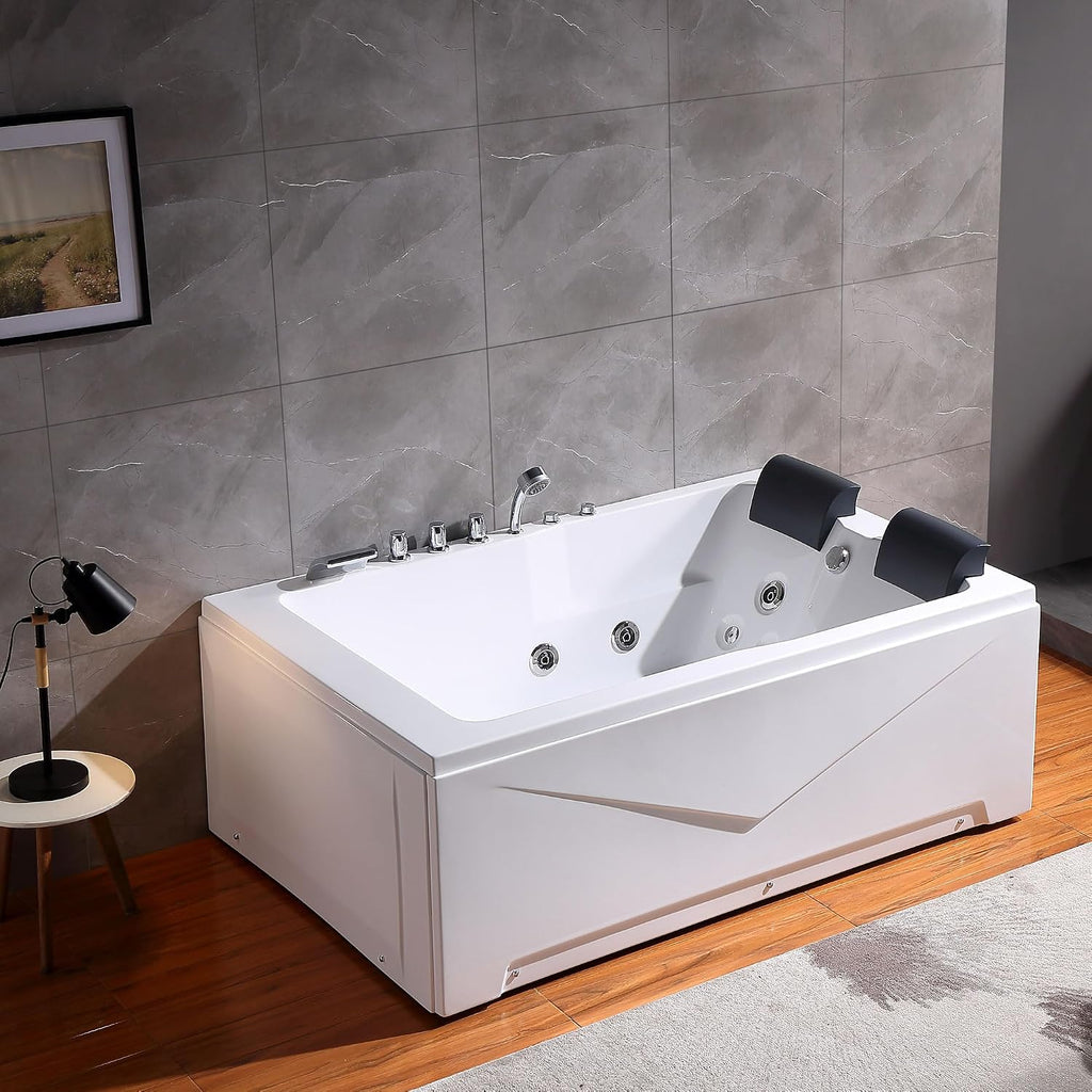 Empava 2 Person Whirlpool Bathtub,71' Whirlpool Tubs with 16 Jets,Jetted bathtub,Acrylic SPA Bath Tub,2 Person Hydro Massage Bathtub with Right Drain,3-Side Apron,White