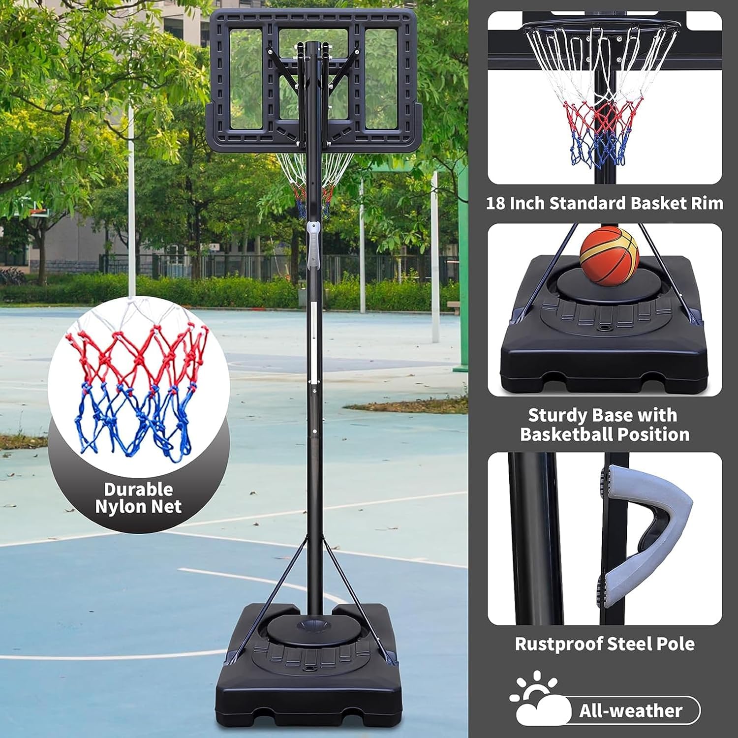 Basketball Hoop Outdoor 7.5-10ft Adjustable, Basketball Hoop Indoor with 44 Inch Backboard Basketball net and Wheels, Portable Basketball Hoop Goal System in Backyard/Driveway/Indoor