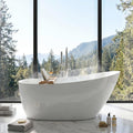 67' Acrylic Freestanding Bathtub, 15' Deep Double-Walled Insulated Soaking Tub with Ergonomic High Backrest, cUPC Certified Stand Alone Oval Bath Tub with Polished Chrome Overflow & Drain, Gloss White