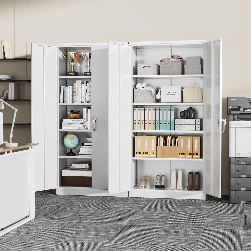 Greenvelly White Metal Storage Cabinet 72' - Steel Garage Cabinet with Doors & Shelves, Anti Tipping