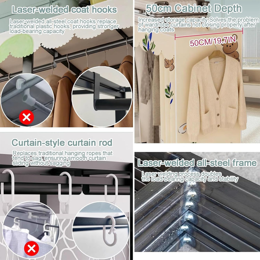 Foldable Portable Wardrobe Closet with Cover, Heavy Duty Clothing Rack for Hanging Clothes, Metal Garment Rack(98.7in/250cm)
