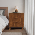 Mid-Century 3 Drawers Bedside Table Cabinet, Modern Nightstand with 3 Drawer and Solid Wood Legs, Contemporary 3-Drawer Dresser, Mid Century Nightstand with 3 Storage Drawer for Bedroom (Walnut)