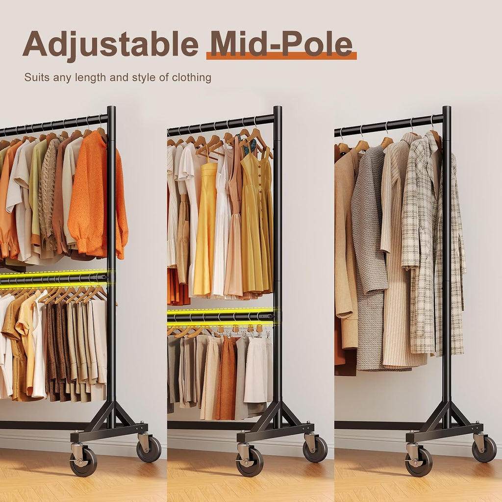 HOKEEPER Z Rack for Clothing Heavy Duty Clothes Rack Hold 550 LBS Commercial Garment Rack with Wheels Rolling Portable Z Base for Bedroom, Living Room, Laundry, Black, 22.8' D x 62.6' W x 87.8' H