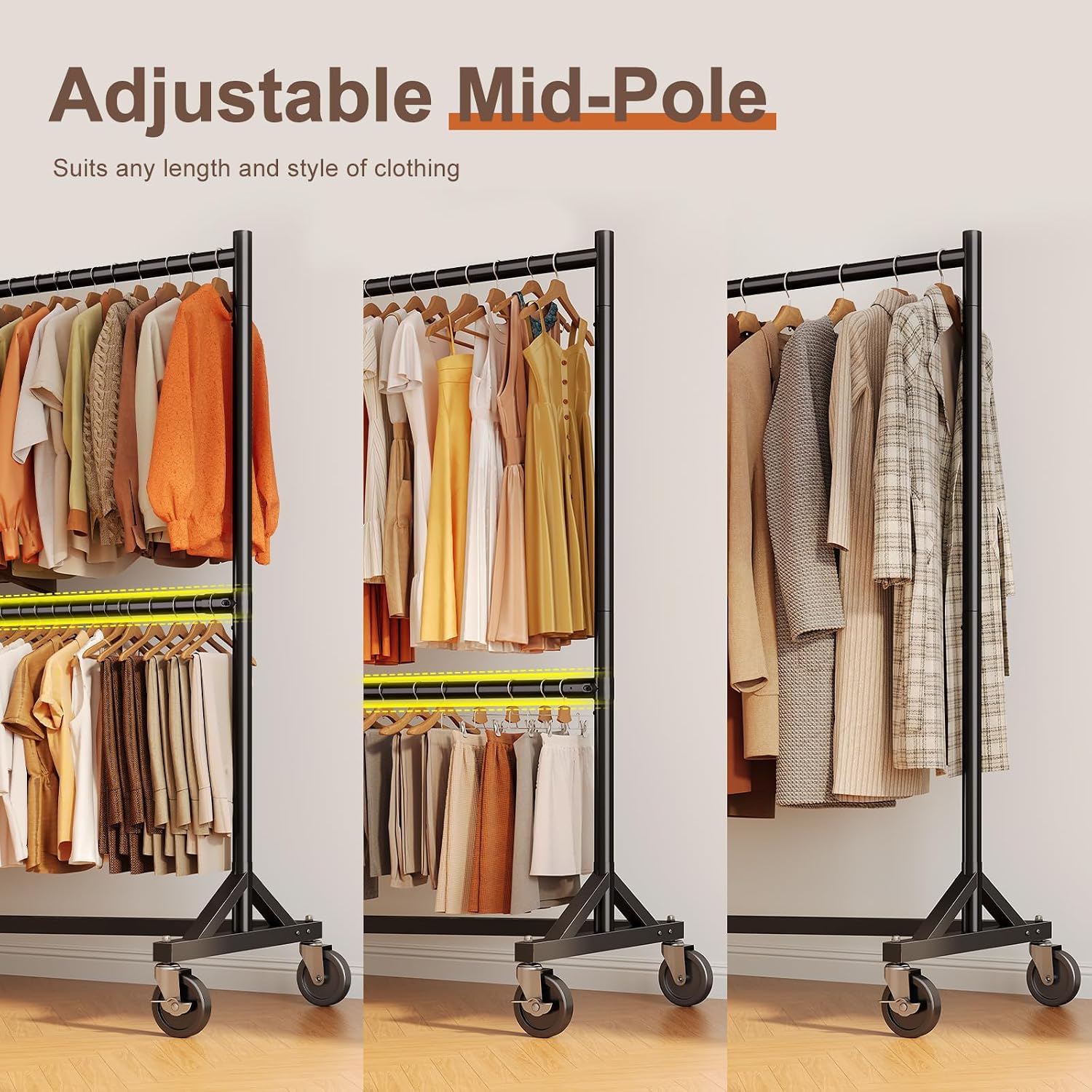 HOKEEPER Z Rack for Clothing Heavy Duty Clothes Rack Hold 550 LBS Commercial Garment Rack with Wheels Rolling Portable Z Base for Bedroom, Living Room, Laundry, Black, 22.8' D x 62.6' W x 87.8' H