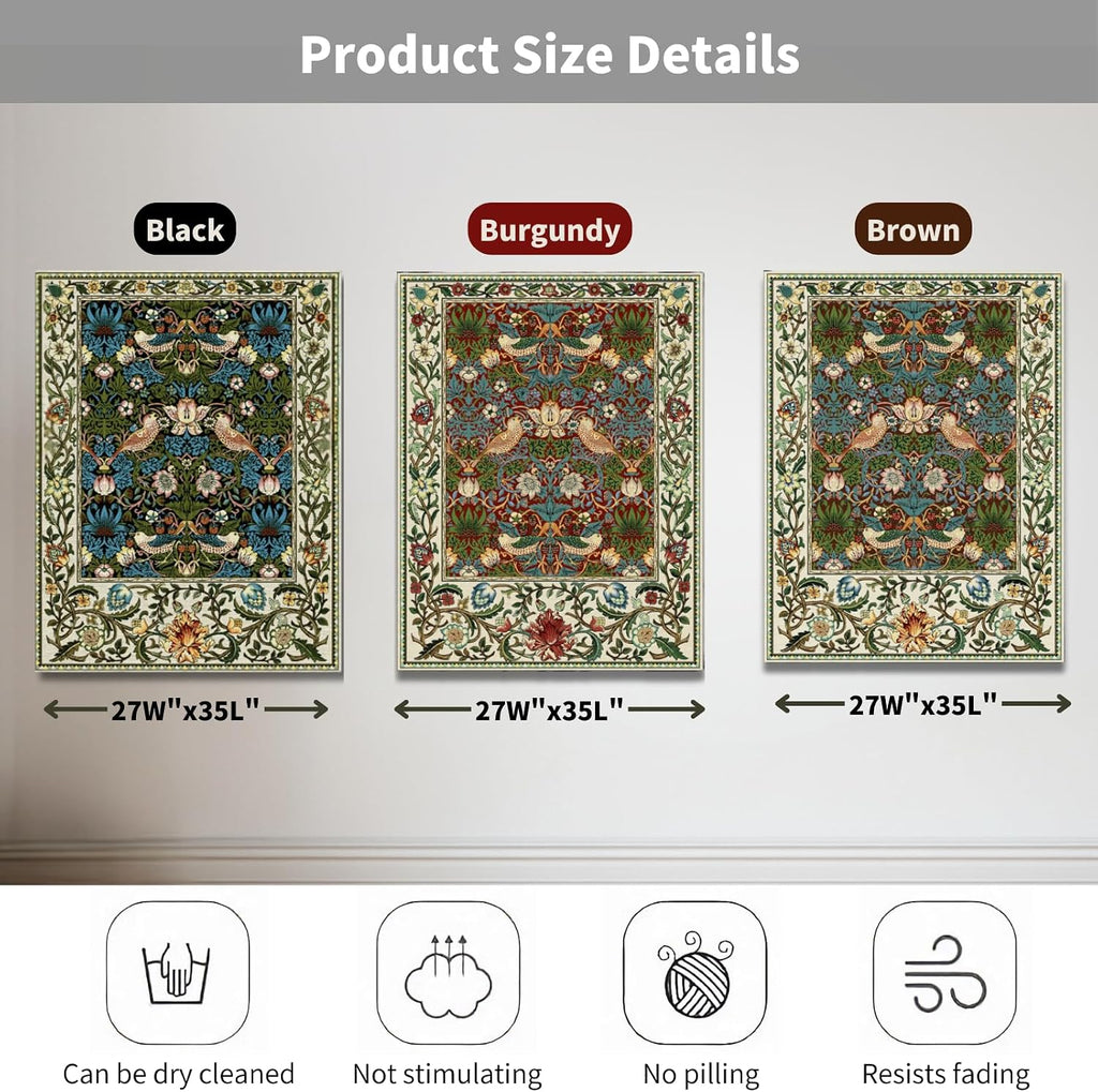 ORIMONY William Morris Strawberry Thief Tapestry - Vintage Floral Bird Art, Medieval Jacquard Woven Tapestry Wall Hanging for Living Room & Bedroom Size 27'x35' (Brown)