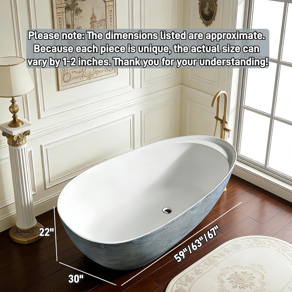 59' Edeyeu Freestanding Bathtub - Solid Surface Soaking Tub, Luxury Free Standing Tub with Deep Soaking Experience, Designer Acrylic Bathtubs for Spa & Home Bathroom, Blue