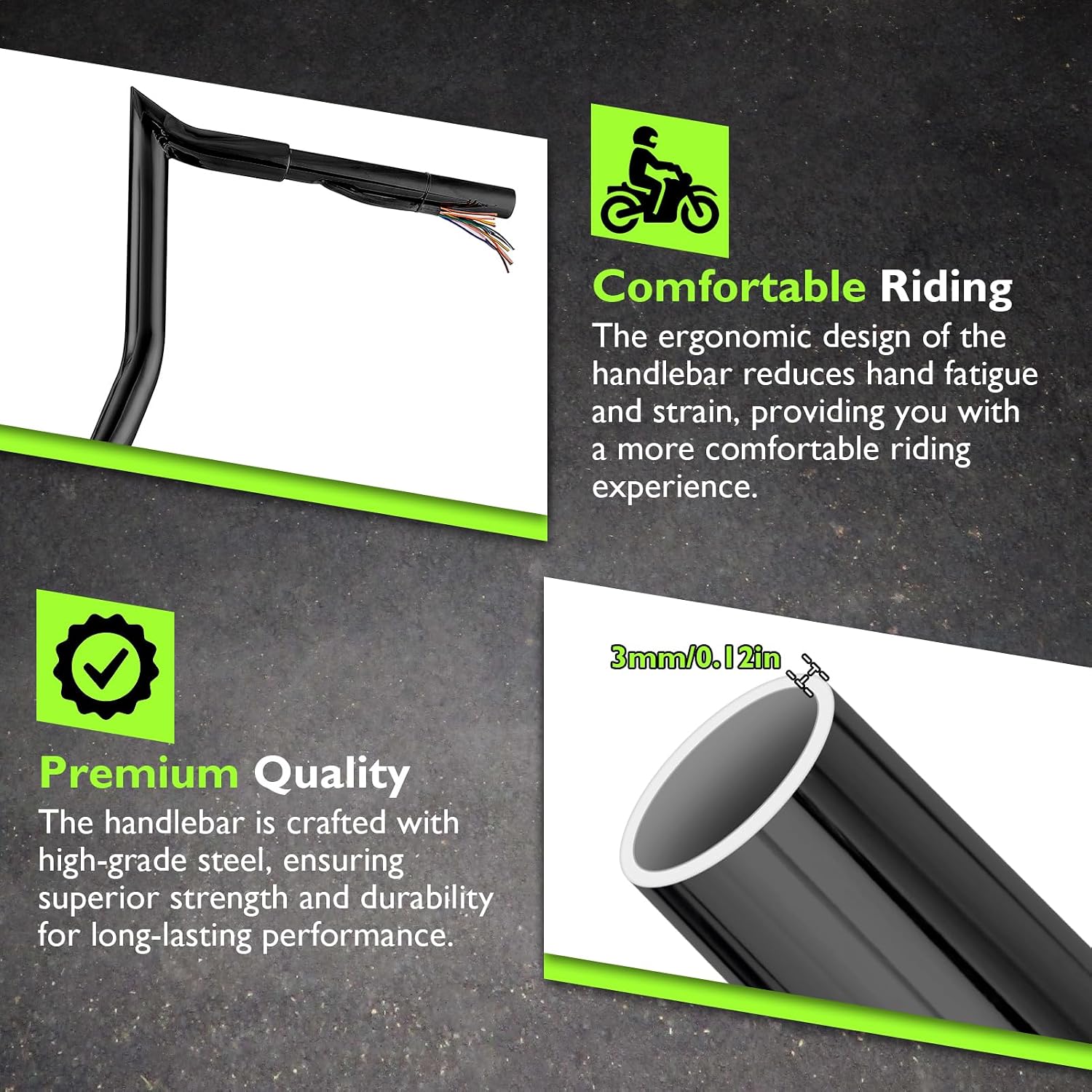 Mofun 10' Rise Pre-Wired Handlebars Ape Hangers 1 1/4' Fat 1' Clamp Compatible with Harley Touring Street Glide Electra Glide Ultra Limited, 2008-2013 Black