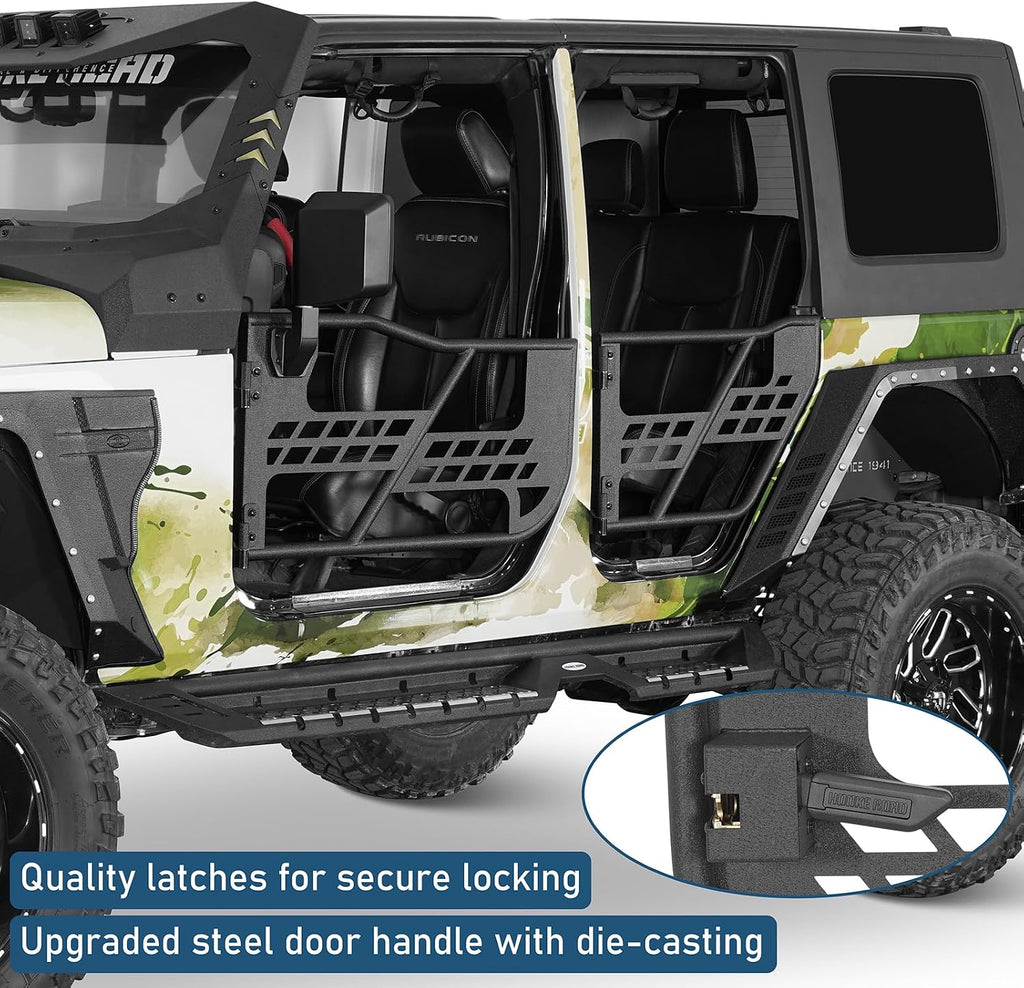 Hooke Road JK Half Door Tubular Trail Doors for 2007-2018 JK Unlimited 4-Door, Summer Open-Air Driving Feel, with Secure Steel Latch Design - 4PCS