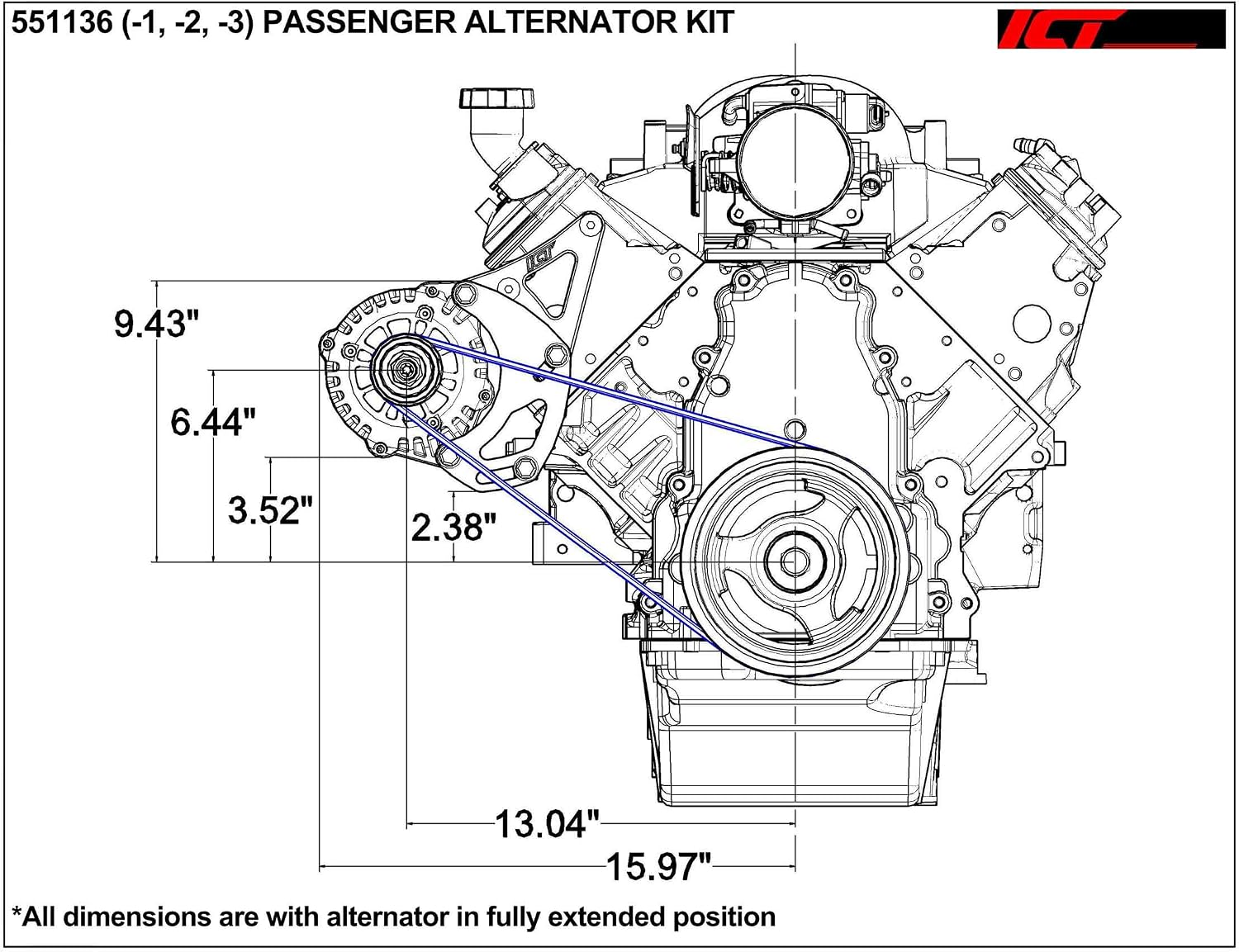 LS Truck HD Alternator Only Passenger Side Bracket Electric or Remote Water Pump