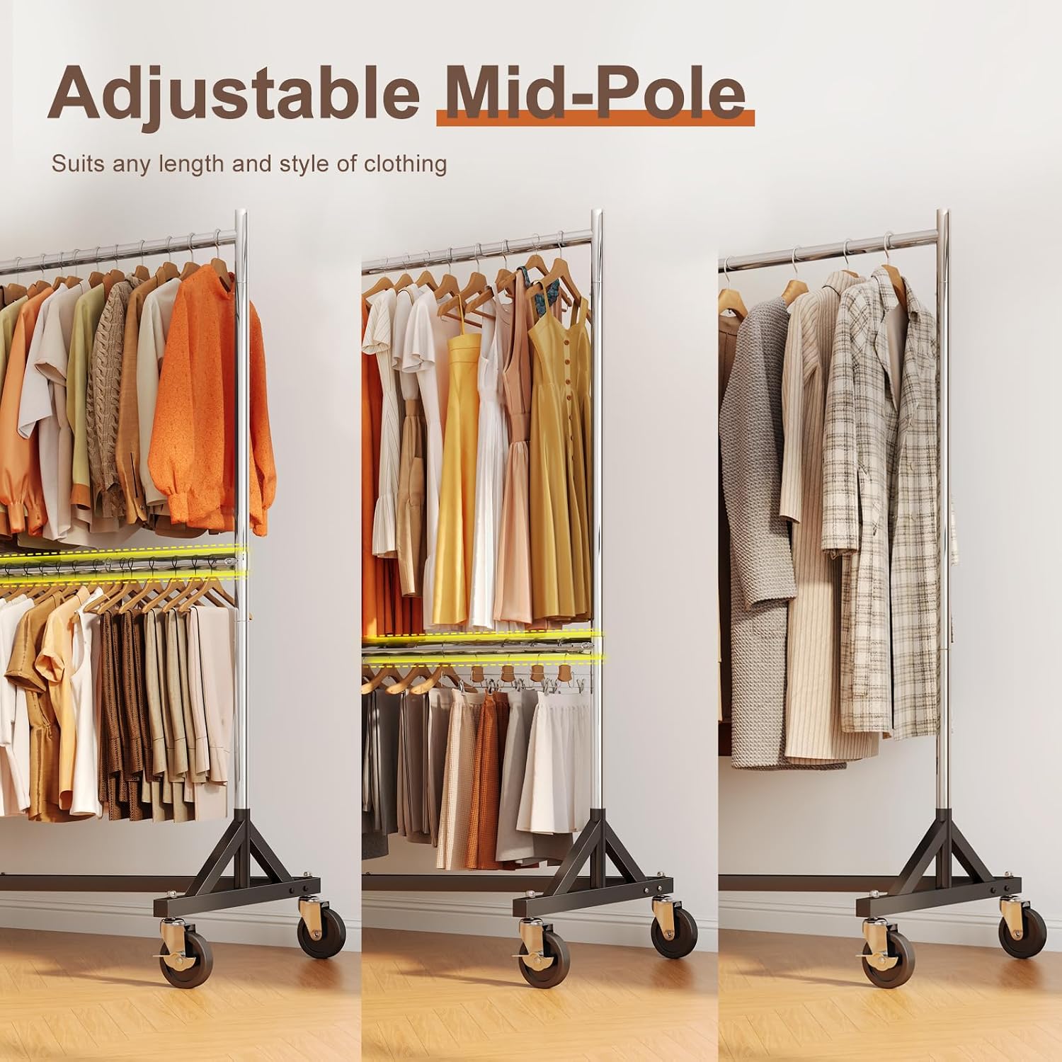 HOKEEPER Clothes Rack, Z Rack Heavy Duty Clothing Rack Commercial Garment Rack for Hanging Clothes with Wheels Hold 610 LBS Rolling Portable Z Rack for Bedroom, Laundry 23' D x 63' W x 86' H, 2Pack