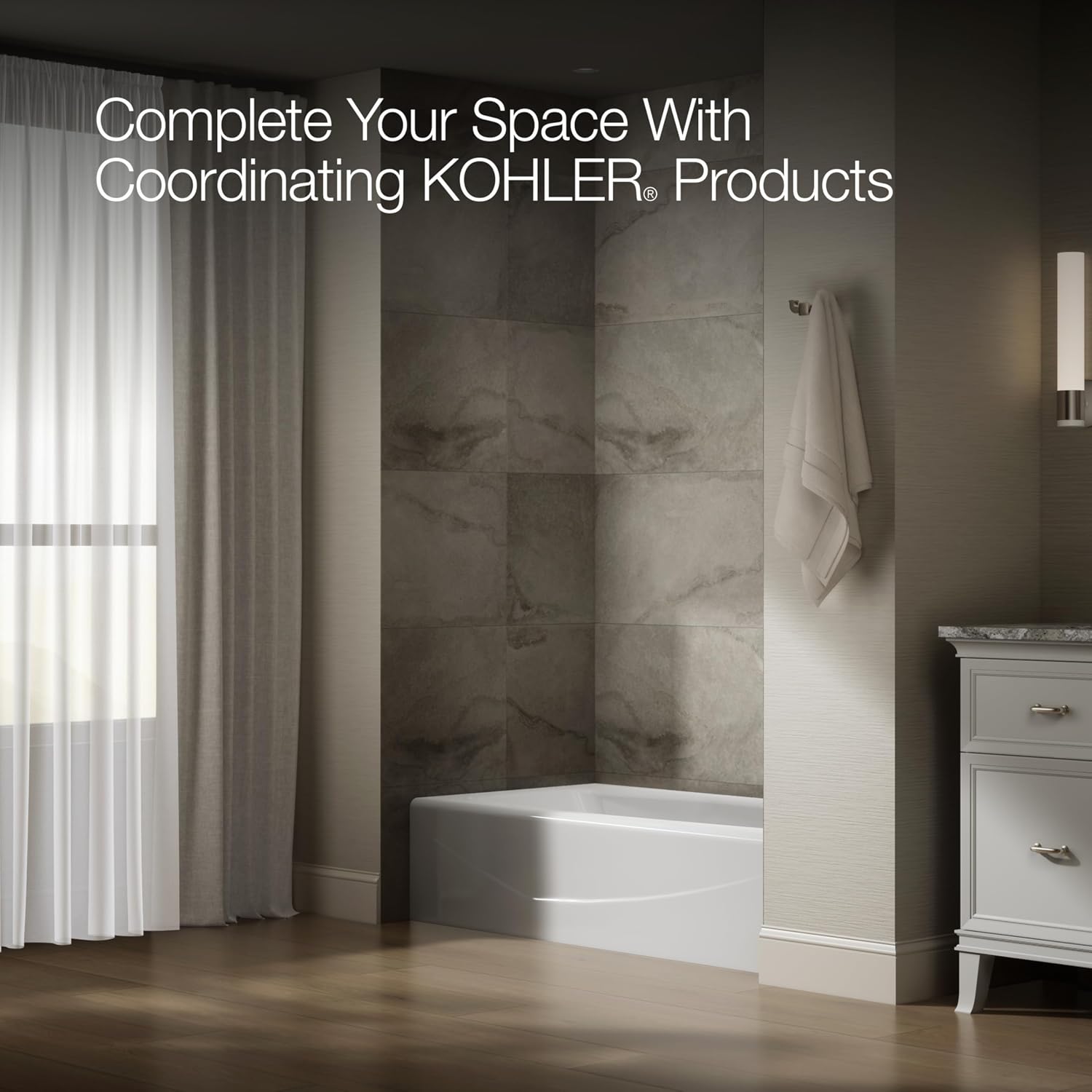 KOHLER 716-0 Villager 60' x 30-1/4' Alcove Cast Iron Bathtub with Right-Hand Drain and Integral Apron, Safeguard Slip-Resistant Surface, White
