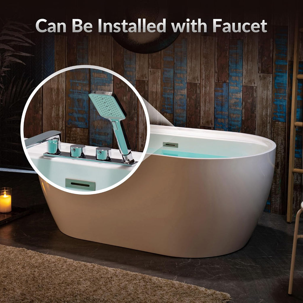 WOODBRIDGE 59' Acrylic Freestanding Bathtub Contemporary Soaking White Tub with Brushed Nickel Overflow and Drain,B0064-B/N