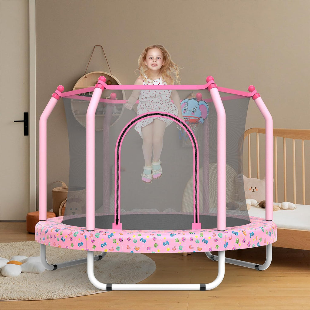 Mersco 55' Toddler Trampoline for Kids 2-5, 110lbs Indoor & Outdoor Mini Trampoline with Net, Basketball Hoop, for Boys & Girls