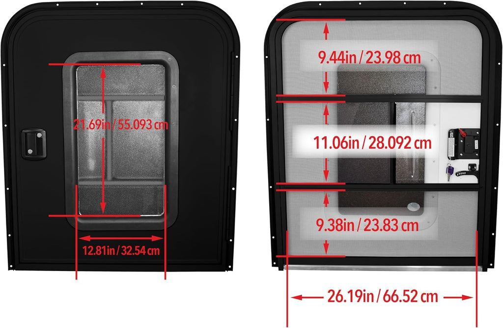 Teardrop 30' X 36' Face Mount Foam Core Passenger Side Door with Radius Corners on Top and Square Bottom with Screen Door (30'(W) X 36'(H) Pass Side, Black)