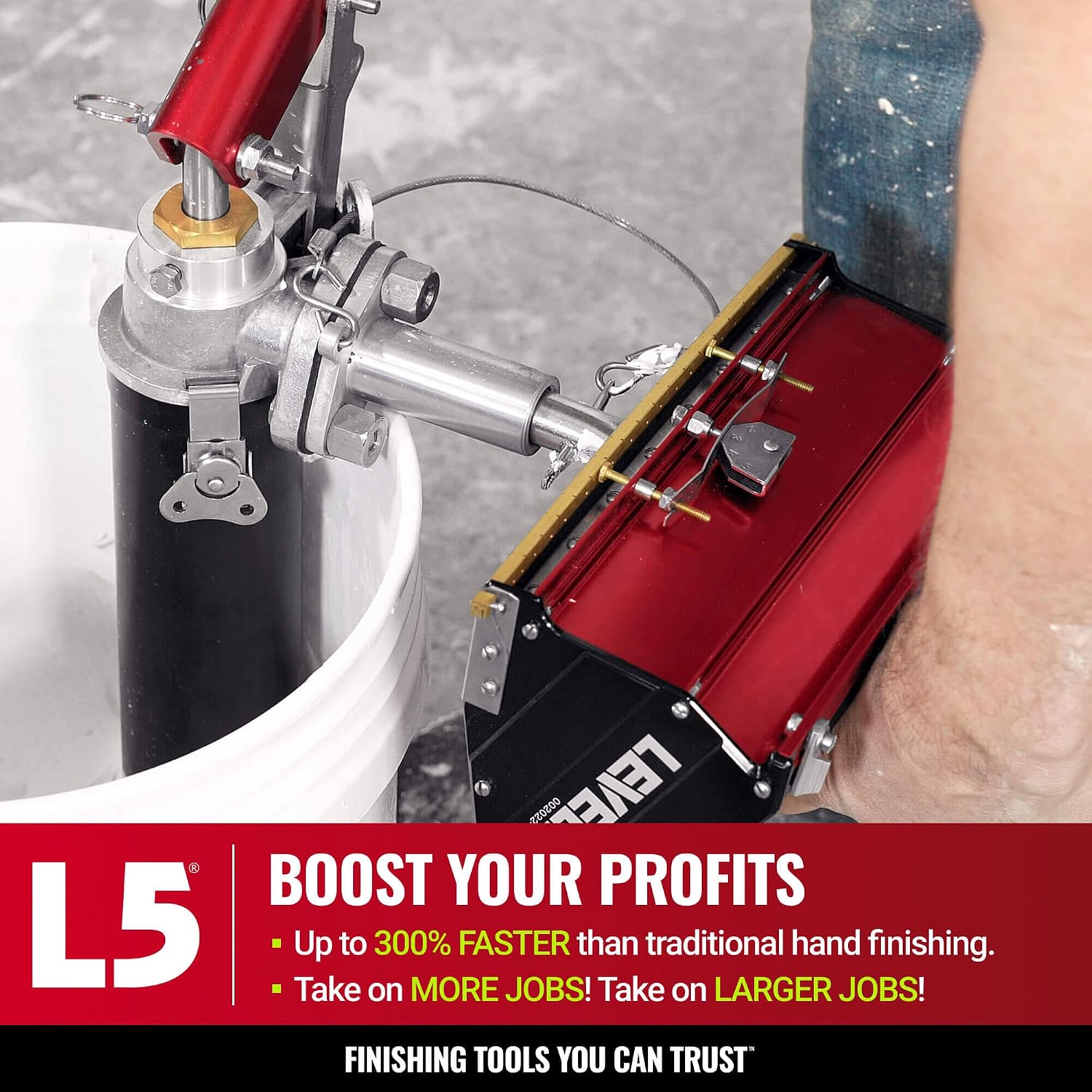 Full Taping/Finishing Set, High Capacity Boxes + Ext. Handles - LEVEL5 | Auto Taper, 7'/10' MEGA Boxes, 3' Angle Head, 7' Corner Applicator Box, Corner Roller, Ext. Handles, Pump, Gooseneck | 4-611