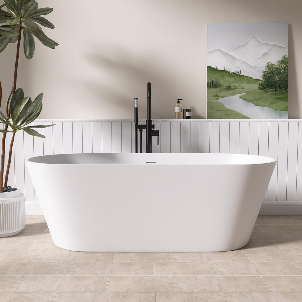 67' Freestanding Solid Surface Bathtub,Stone Resin Bathtub with Drain, Luxurious Soaking Tub for Bathrooms, Freestanding Bathtub for Comfort,Matt White