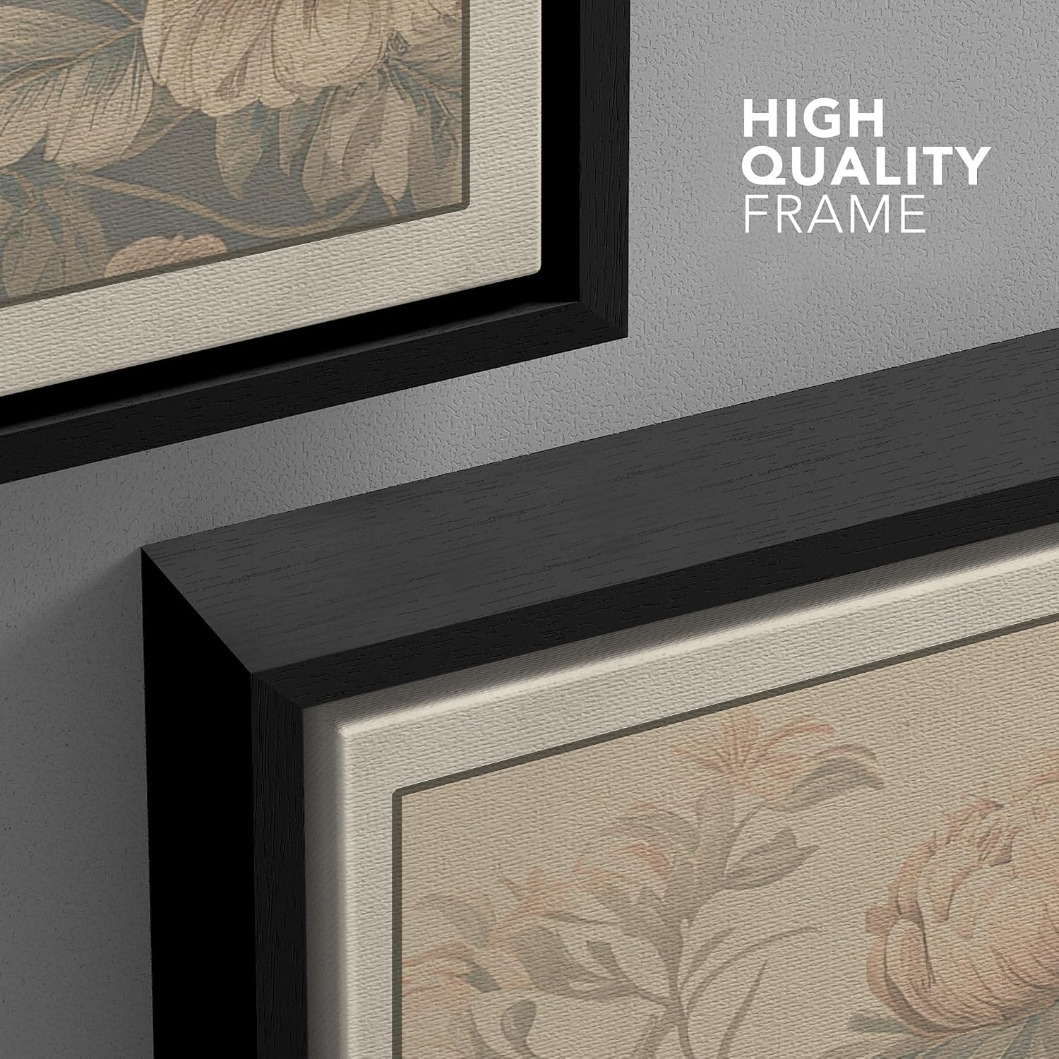 wall26 Framed Canvas Print Wall Art Set Antique Style Floral Beige and Blush Peony with Vintage Botanical Photography Modern Art Decorative for Living Room, Bedroom, Office - 24'x36'x3 Black