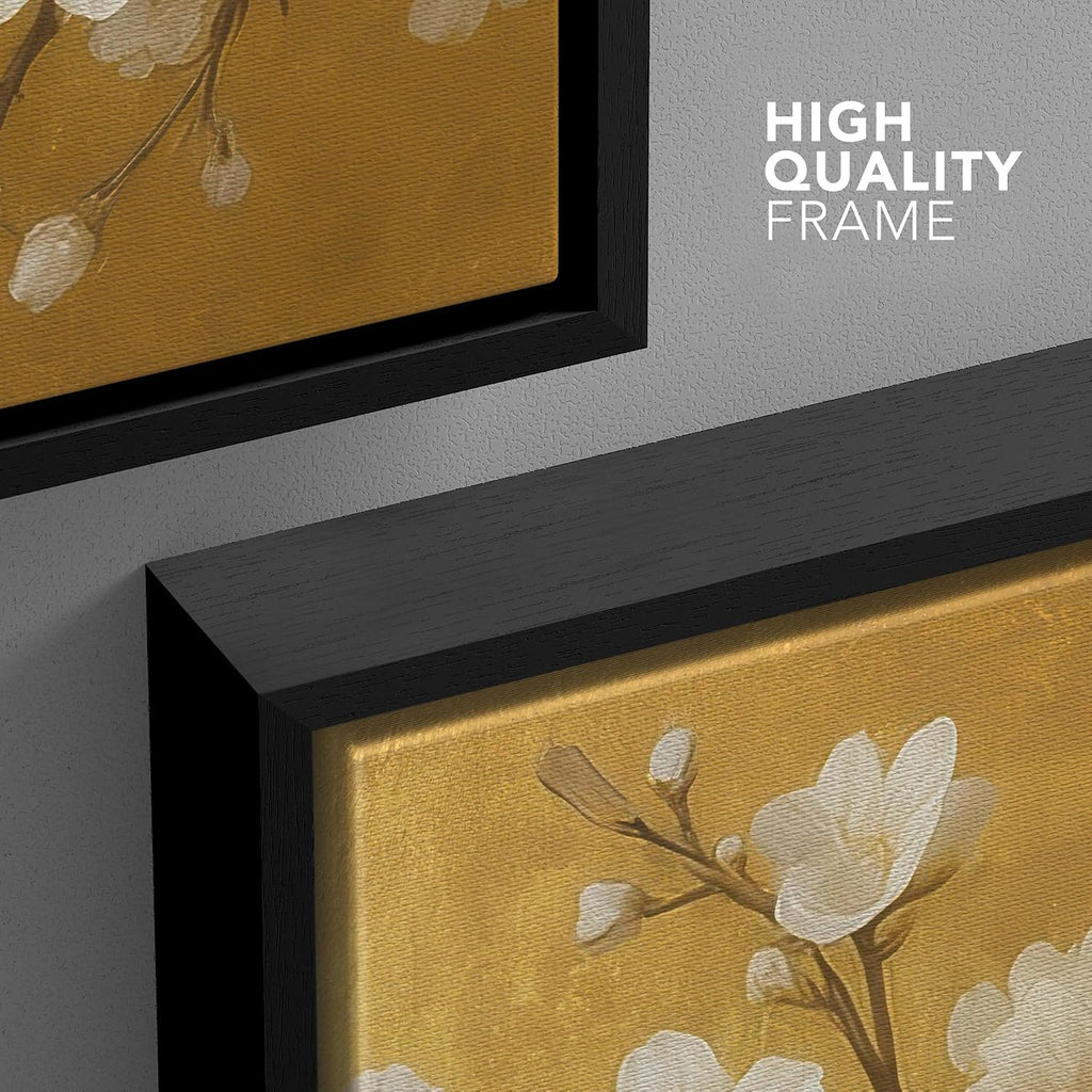 wall26 Framed Canvas Print Wall Art Set Golden Cherry Blossom Tree Elegant Floral Illustrations Fine Art Decorative Rustic for Living Room, Bedroom, Office - 16'x24'x3 Black
